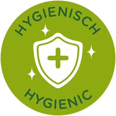 Hygienisch, Hygienic. Schild mit Kreuz und Glanzeffekten.