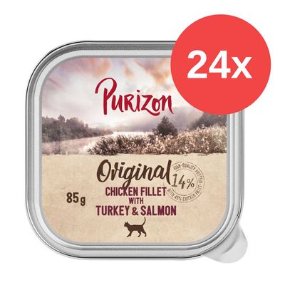 Purizon Original, 85g, Chicken Fillet mit Turkey & Salmon, 14% High-Quality Protein. Packung mit 24 Stück.