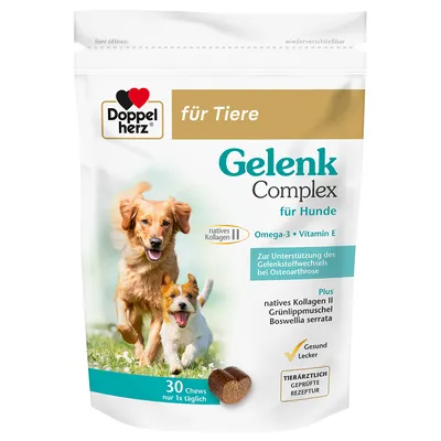 Doppelherz für Tiere Gelenk Complex für Hunde, Omega-3, Vitamin E, 30 Chews, unterstützt Gelenkstoffwechsel bei Osteoarthrose, mit Grünlippmuschel und Boswellia serrata