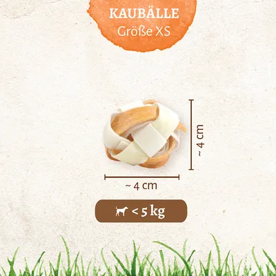Piłki do żucia, rozmiar XS, średnica ok. 4 cm, odpowiednie dla psów poniżej 5 kg.