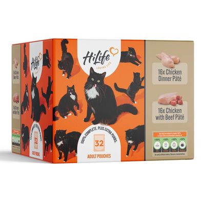HiLife Adult Cat Pouches 32 x 70g Chicken Pâté Recipes