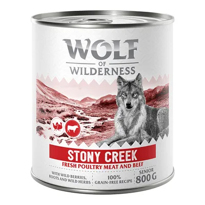 Wolf of Wilderness Stony Creek, frisches Geflügel und Rindfleisch, mit Wildbeeren, Wurzeln und Kräutern, 100% getreidefreie Rezeptur, Senior, 800g.