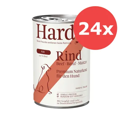 Hardys Traum Rind Pur, 100% Rind, Premium Naturkost für den Hund. Single-Protein, hergestellt in Deutschland. Packung mit 24 Dosen.