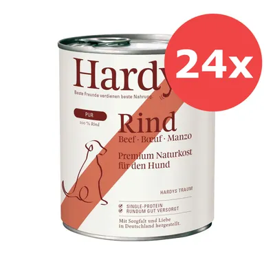 Hardys Traum Rind, Premium Naturkost für den Hund, 100% Rind, Single-Protein, hergestellt in Deutschland. Packung mit 24 Dosen.