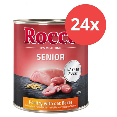 Rocco Senior Nassfutter, Geflügel mit Haferflocken, leicht verdaulich, 800g Dose, Multipack mit 24 Stück.