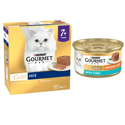 96 x 85g Gourmet Gold Wet Cat Food + 24 x 85g Gourmet Wet Cat Food Free! * - Pâté Recipes Mega Pack Senior Ocean Fish & Salmon (96 x 85g) + Tuna Savoury Cake (24 x 85g)
