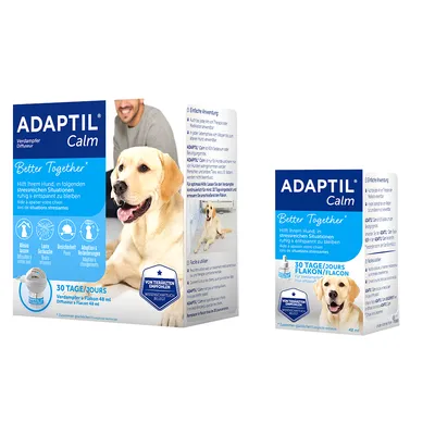 Adaptil Calm diffusore e flacone, 48 ml. Aiuta i cani a rimanere calmi e rilassati in situazioni di stress. Raccomandato dai veterinari, scientificamente provato.