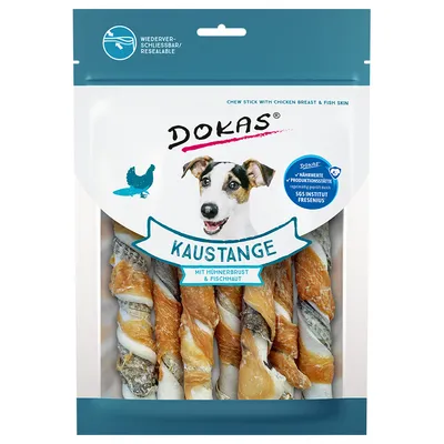 Dokas Bâtonnets torsadés pour chien - blanc de poulet & peau de poisson 3 x 170 g