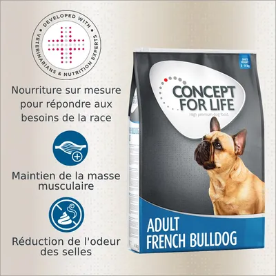Concept for Life Adult French Bulldog 4 kg, nourriture sur mesure, maintien de la masse musculaire, réduction de l’odeur des selles, développé avec vétérinaires et experts nutrition.