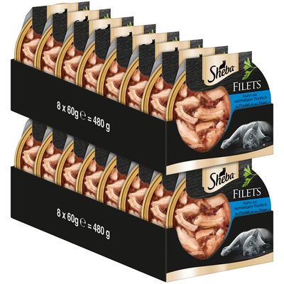 Sheba Dômes Filets fins 16 x 60 g pour chat poulet, thon