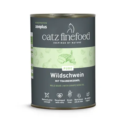 catz finefood PURE Cinghiale con olio di semi d’uva, Monoproteina, Concetto di preda naturale, Sviluppato con veterinari, Senza cereali, Oli & grassi nutrienti, Senza zuccheri aggiunti catz finefood PURE Cinghiale con olio di semi d’uva, Monoproteina, Concetto di preda naturale, Sviluppato con veterinari, Senza cereali, Oli & grassi nutrienti, Senza zuccheri aggiunti