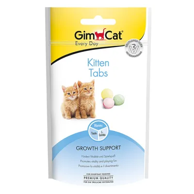 GimCat Kitten Tabs. Kehitetty eläinlääkäreiden toimesta. Sisältää vitamiineja, tauriinia ja L-karnitiinia. Premium-laatua päivittäiseen ruokintaan.