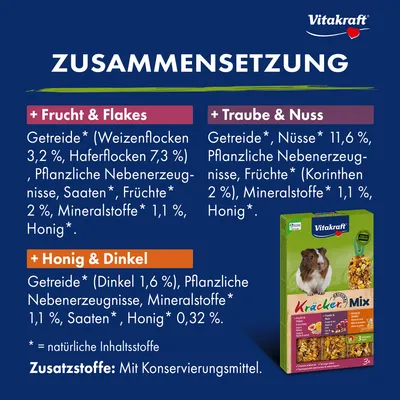 Vitakraft Meerschweinchen-Kräcker Trio-Mix - 3 x 3 Stück (Honig, Traube, Frucht)