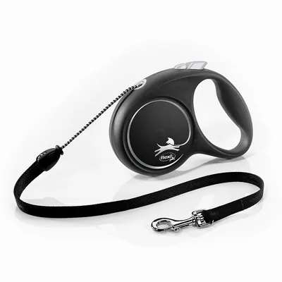 flexi Black Design повод с корда, черен, 5 м - M: до 20 кг