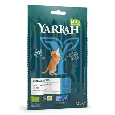 Yarrah Bio Bâtonnets à mâcher au bœuf bio, au poulet bio et au poisson - 9 x 3 bâtonnets bio