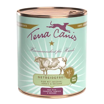 Terra Canis Hausmannskost for dogs, grain-free, beef with courgette, pumpkin & oregano, 100% natural.