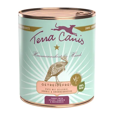 Terra Canis Hausmannskost for dogs, grain-free. Turkey with celery, pumpkin & watercress. 100% natural.