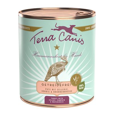 Sparpaket Terra Canis getreidefrei 12 x 800 g Pute mit Sellerie, Kürbis & Brunnenkresse