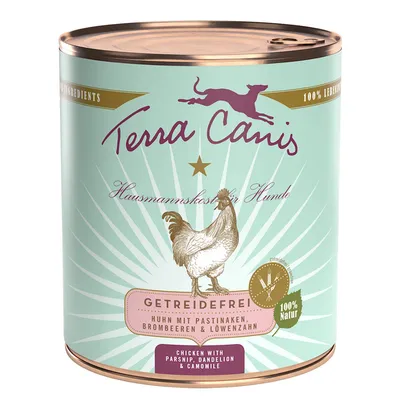 Terra Canis Hausmannskost for dogs, grain-free, chicken with parsnips, blackberries and dandelion, 100% natural.