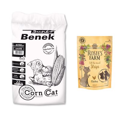 Super Benek Corn Cat Litter + 45g Rosie's Farm Cat Snack Free! *