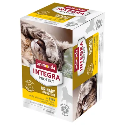 Animonda Integra Protect Urinary med kyckling, utan spannmål, förebygger nybildning av struvitstenar. Veterinärdiet för katter med max pH 6,5.