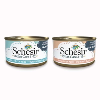 Schüssel mit zerkleinertem Hühnerfleisch und Stückchen in heller Sosse, serviert als Nassfutter.