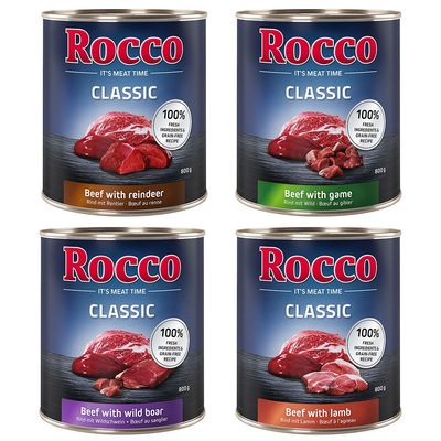 Sparpaket Rocco Classic 24 x 800 g Mix: Rind mit Lamm, Wild, Wildschwein & Rentier