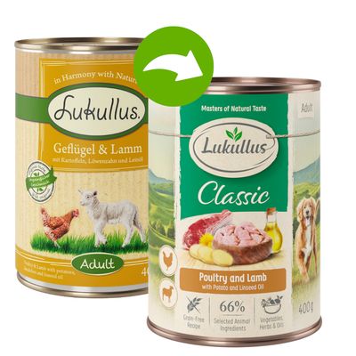 Sparpaket Lukullus Naturkost 24 x 400 g Adult Mixpaket 2 Getreidefrei (3 Sorten)