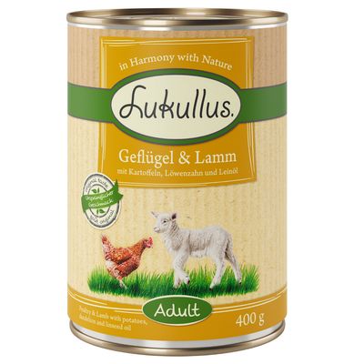 Lot Lukullus 6 x 400 g/800 g + 12 x 5 cm os à mâcher lapin, gibier (6 x 400 g)