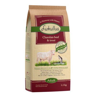 Lukullus Adult, wołowina i pstrąg, tłoczona na zimno 1,5 kg