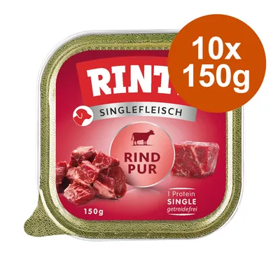 RINTI Singlefleisch Rind Pur, getreidefrei, 1 Protein, Packung mit 10 x 150g.