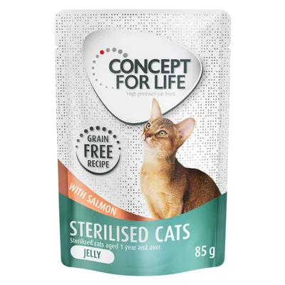 Concept for Life Sterilised Cats Jelly med laks, kornfri opskrift, til steriliserede katte fra 1 år, 85 g.