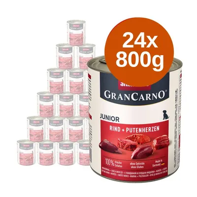 24x800g animonda GranCarno Junior Rind + Putenherzen konzerv, 100% friss összetevők, gabona- és gluténmentes, Made in Germany felirattal