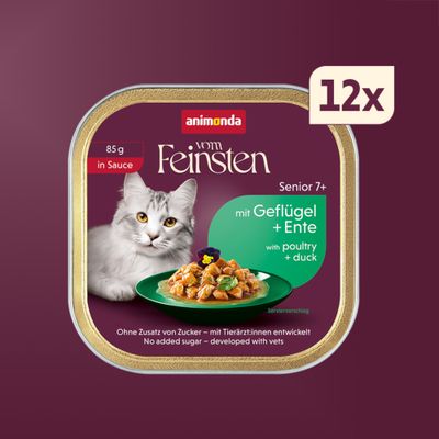 animonda vom Feinsten Senior 7+, mit Geflügel und Ente, 85g in Sauce, ohne Zuckerzusatz, mit Tierärzt:innen entwickelt, 12x
