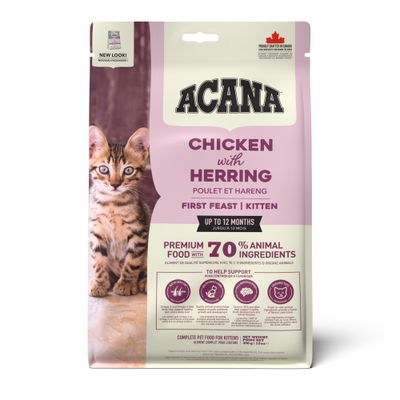 ACANA Chicken with Herring First Feast Kitten, tot 12 maanden, premiumvoeding met 70% dierlijke ingrediënten, ondersteunt de ontwikkeling, volledige voeding voor kittens.
