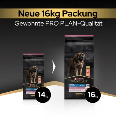Neue 16kg Packung Purina Pro Plan Large Robust Adult Sensitive Skin, bisher 14kg. Gewohnte PRO PLAN-Qualität.