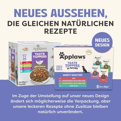 Applaws Taste Toppers in neuem Design. Hinweis: Neues Aussehen, gleiche natürlichen Rezepte, Rezepturen ohne Zusätze bleiben unverändert, Verpackung kann abweichen.