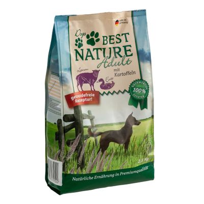 Dogs Best Nature Adult met lam, eend en aardappelen, graanvrije receptuur, 100% hoogwaardige ingrediënten, natuurlijke voeding van premiumkwaliteit, 2,5 kg, Made in Germany.