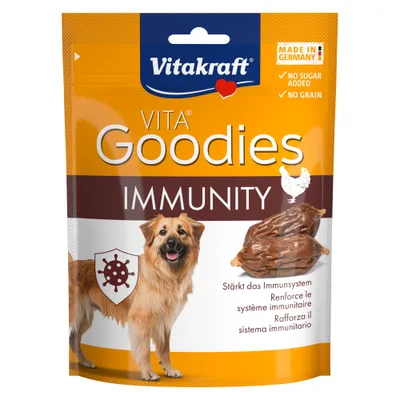 Vitakraft VITA Goodies IMMUNITY. Made in Germany, senza zuccheri aggiunti, senza cereali. Rafforza il sistema immunitario. Vitakraft VITA Goodies IMMUNITY. Made in Germany, senza zuccheri aggiunti, senza cereali. Rafforza il sistema immunitario.