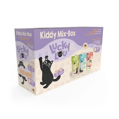 Lucky Lou Kiddy Mix-Box для котят, 12 паучей с птицей, детское меню, без мясной муки, без добавок, 3 вида. Сделано в Германии.