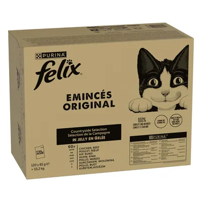 Purina Felix EMINCÉS ORIGINAL Countryside Selection in Gelei, 120x85g, met kip en rund. 100% compleet en uitgebalanceerd, vitamine A, omega-6-vetzuren. Purina Felix EMINCÉS ORIGINAL Countryside Selection in Gelei, 120x85g, met kip en rund. 100% compleet en uitgebalanceerd, vitamine A, omega-6-vetzuren.