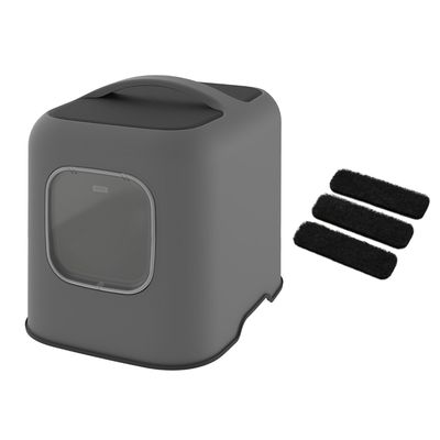 Rotho MyPet BIALA Cat Litter Tray Set: Anthracite Litter Tray + 3 Activated Charcoal Filters