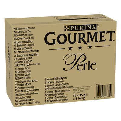 Gourmet Perle 96 x 85 g lohi & särki, sardiini & tonnikala, lohi & merilohi, merikala & tonnikala