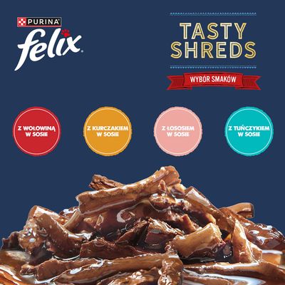 Megapakiet Felix Tasty Shreds, w sosie, 120 x 80 g - Mieszany wybór w sosie