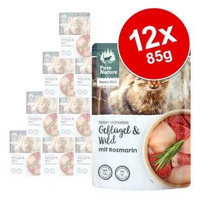 Pure Nature Senior (10+) hrană umedă premium pentru seniori: pasăre și vânat cu rozmarin, 12x85g. 70% carne, fără aditivi artificiali. Pure Nature Senior (10+) hrană umedă premium pentru seniori: pasăre și vânat cu rozmarin, 12x85g. 70% carne, fără aditivi artificiali.