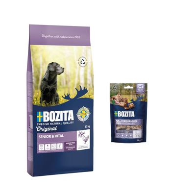 Bozita Adult Sensitive Original, jagnięcina i ryż, 12 kg. Szwedzka jakość, bez pszenicy, łatwostrawna. Opakowanie z psem w naturze i symbolem recyklingu.