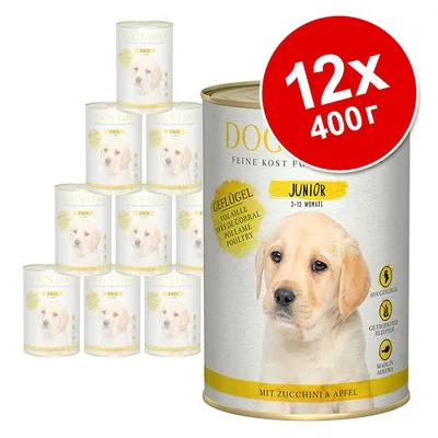 DOG'S LOVE Junior консерви за кучета, 12×400 г. Видими надписи: Geflügel, 60% Geflügel, Getreidefreie Rezeptur, Made in Austria, mit Zucchini & Apfel, 2–12 Monate. DOG'S LOVE Junior консерви за кучета, 12×400 г. Видими надписи: Geflügel, 60% Geflügel, Getreidefreie Rezeptur, Made in Austria, mit Zucchini & Apfel, 2–12 Monate.