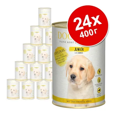 DOG'S LOVE Junior 2–12 месеца, 24×400 г консерви с птиче месо, тиквички и ябълка. Видими надписи: 60% Geflügel, Getreidefrei Rezeptur, Made in Austria. DOG'S LOVE Junior 2–12 месеца, 24×400 г консерви с птиче месо, тиквички и ябълка. Видими надписи: 60% Geflügel, Getreidefrei Rezeptur, Made in Austria.
