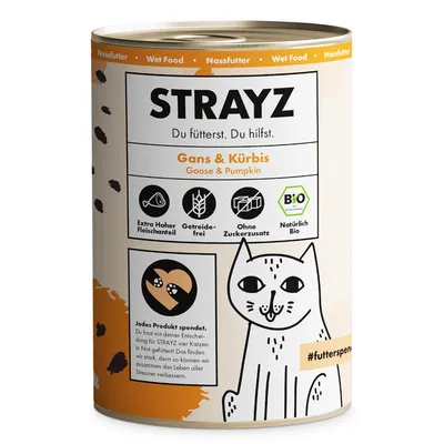 Πακέτο Προσφοράς STRAYZ BIO cat 24 x 400 g - Bio χήνα & Bio κολοκύθα
