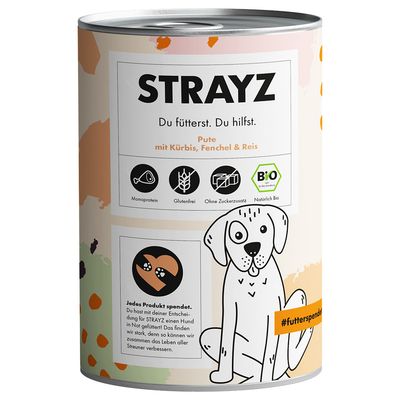 STRAYZ BIO 6 x 400 g Bio-Pute mit Bio-Kürbis, Bio-Fenchel & Bio-Reis